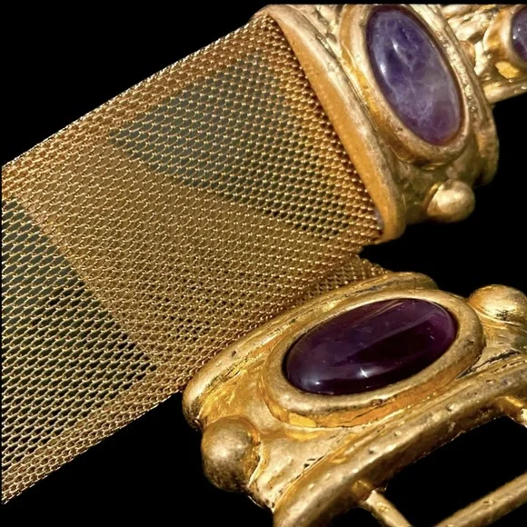 Zara Purple Stone Gold Mesh metal Belt 31” - Picture 4 of 4